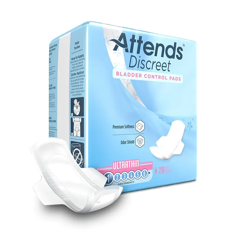 Attends Discreet Ultra Thin Bladder Control Pad 9 Inch Length Light Absorbency Polymer Core One Size Fits Most (1039119_CS) 480/CS