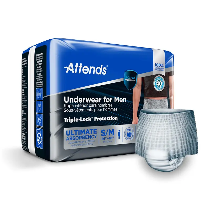 Attends For Men Male Adult Absorbent Underwear Pull On with Tear Away Seams Small / Medium Disposable Heavy Absorbency (1039113_CS) 80/CS