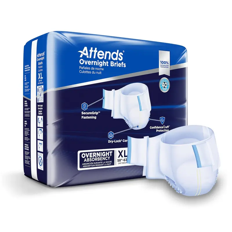 Attends Overnight Unisex Adult Incontinence Brief X-Large Disposable Heavy Absorbency (1078992_BG) 14/BG