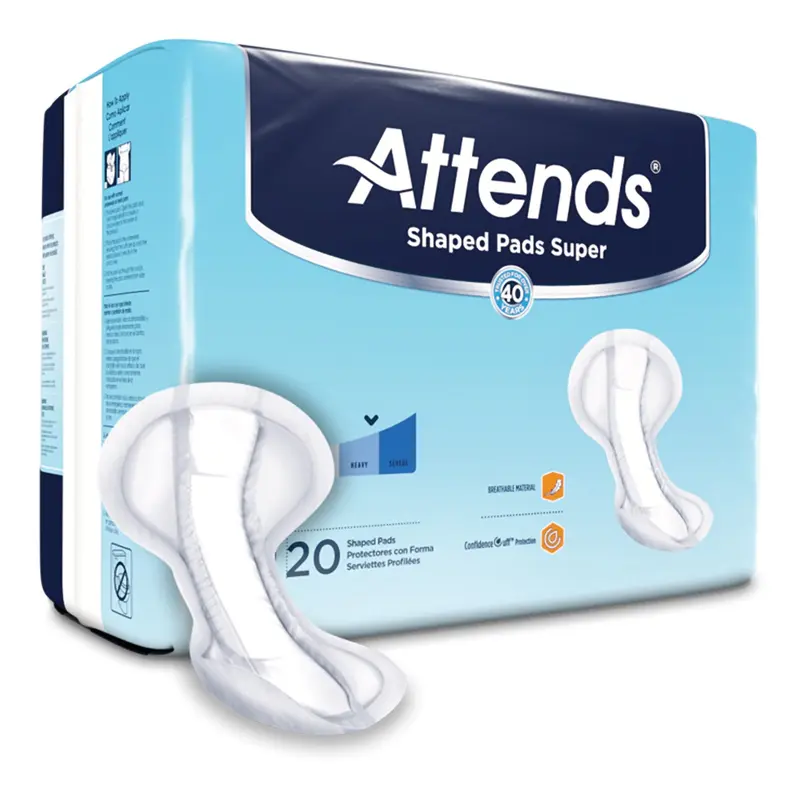 Attends Shaped Pads Super Bladder Control Pad 13 X 27.2 Inch Heavy Absorbency Polymer Core One Size Fits Most (1186540_CS) 80/CS