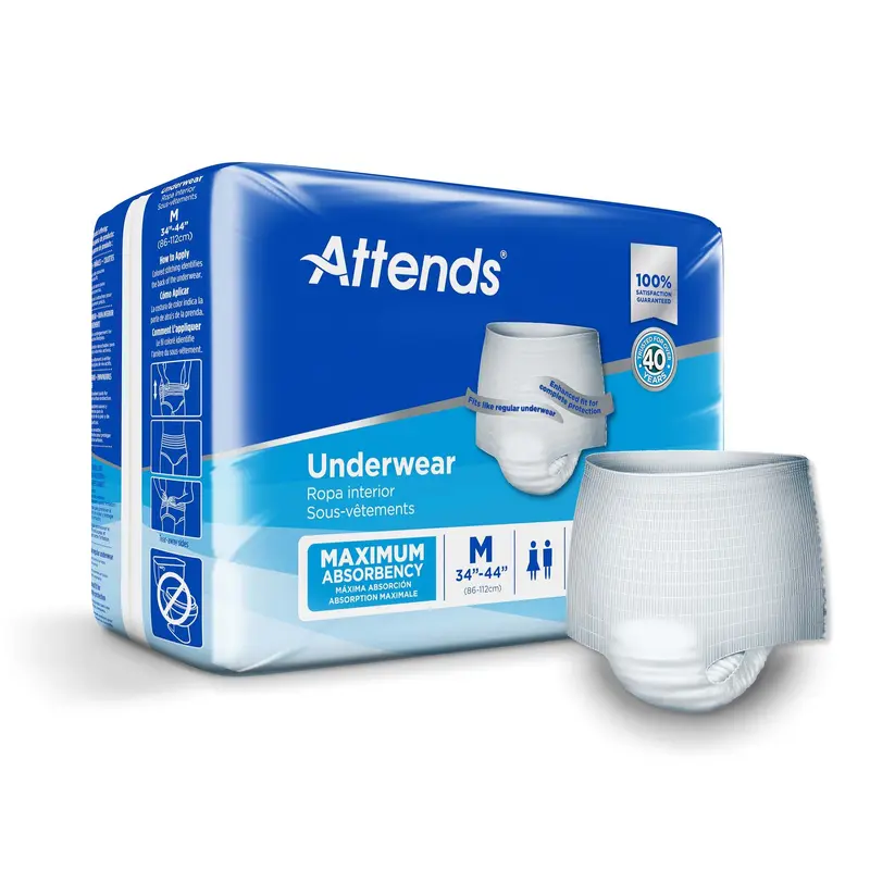 Attends Unisex Adult Absorbent Underwear Pull On with Tear Away Seams Medium Disposable Heavy Absorbency (522093_CS) 4/CS
