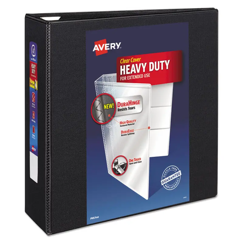 Avery Heavy-Duty View Binder with DuraHinge and Locking One Touch EZD Rings, 3 Rings, 4" Capacity, 11 x 8.5, Black (AVE79604) Each