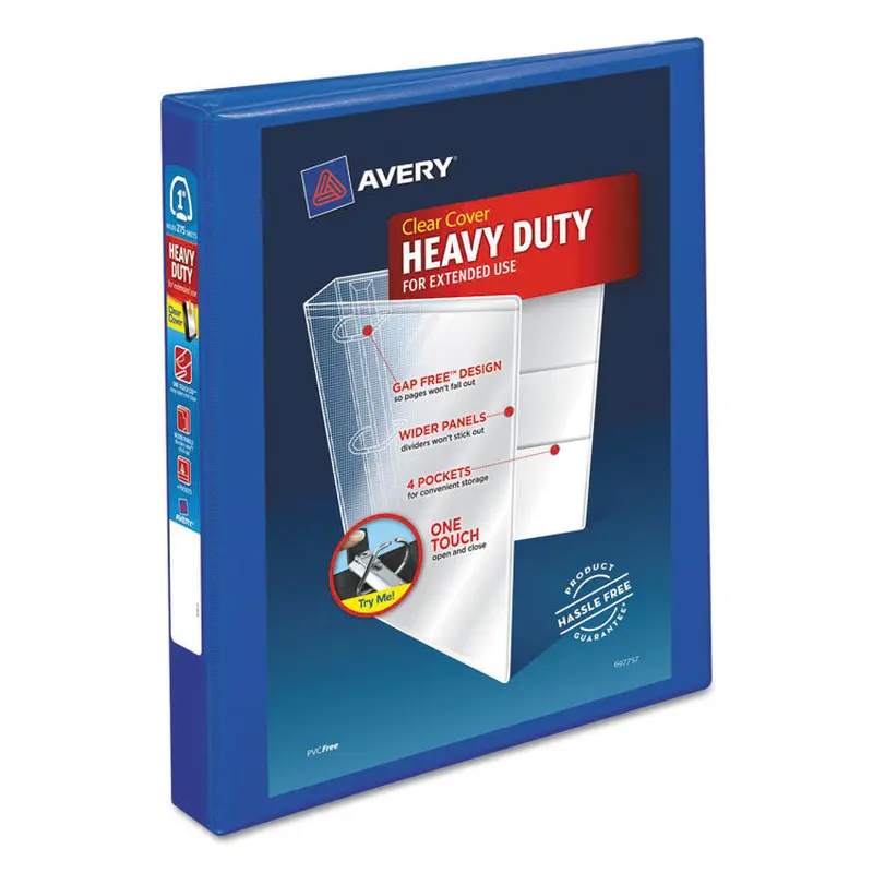 Avery Heavy-Duty View Binder with DuraHinge and One Touch EZD Rings, 3 Rings, 1" Capacity, 11 x 8.5, Pacific Blue (AVE79772) Each