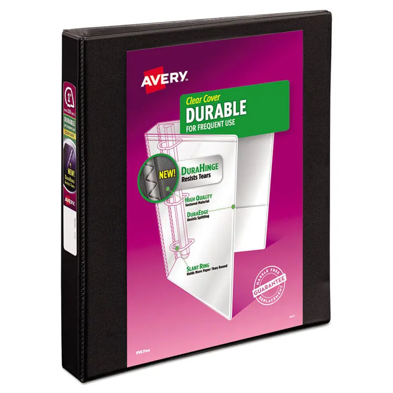 Avery Durable View Binder with DuraHinge and Slant Rings, 3 Rings, 1" Capacity, 11 x 8.5, Black (AVE17011) Each