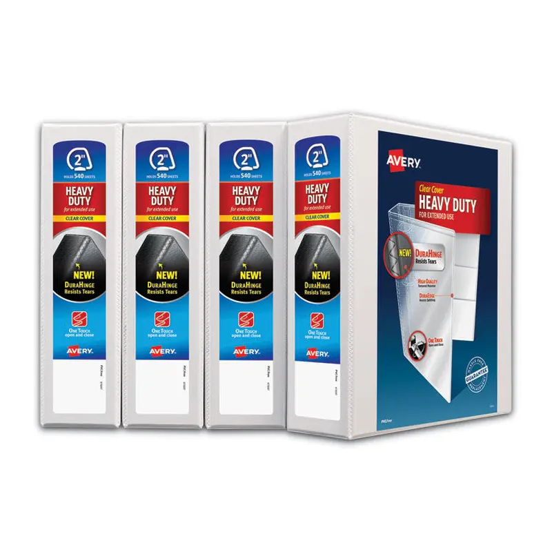 Avery Heavy-Duty Non Stick View Binder with DuraHinge and Slant Rings, 3 Rings, 2" Capacity, 11 x 8.5, White, 4/Pack (AVE79790) Pack of 4