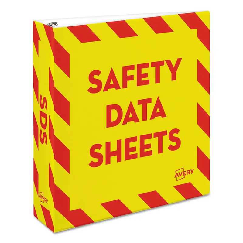 Avery Heavy-Duty Preprinted Safety Data Sheet Binder, 3 Rings, 2" Capacity, 11 x 8.5, Yellow/Red (AVE18951) Each