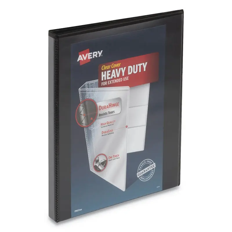 Avery Heavy-Duty View Binder with DuraHinge and One Touch Slant Rings, 3 Rings, 0.5" Capacity, 11 x 8.5, Black (AVE79766) Each