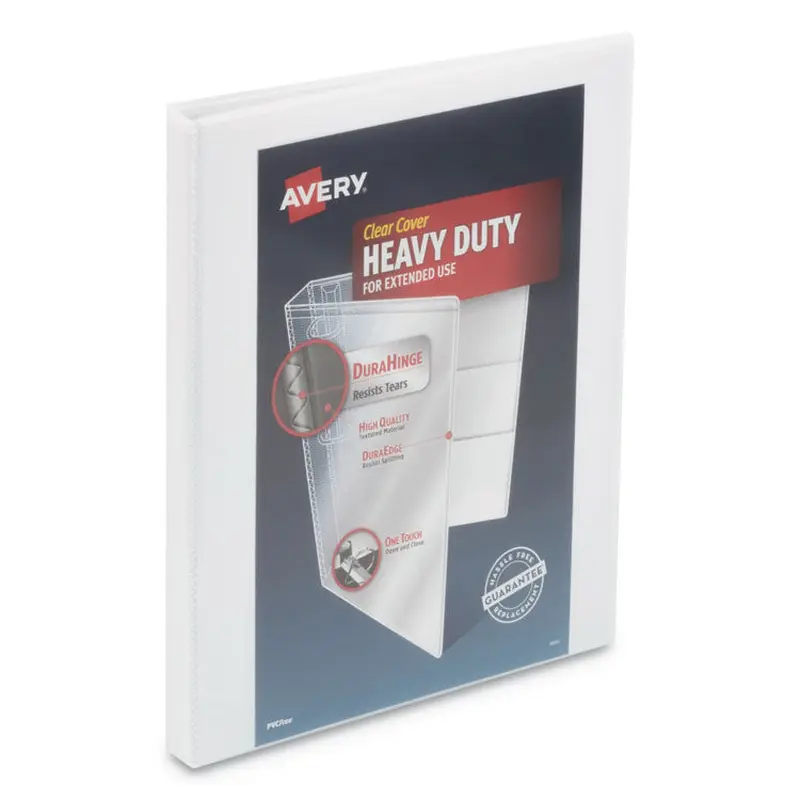 Avery Heavy-Duty View Binder with DuraHinge and One Touch Slant Rings, 3 Rings, 0.5" Capacity, 11 x 8.5, White (AVE79767) Each