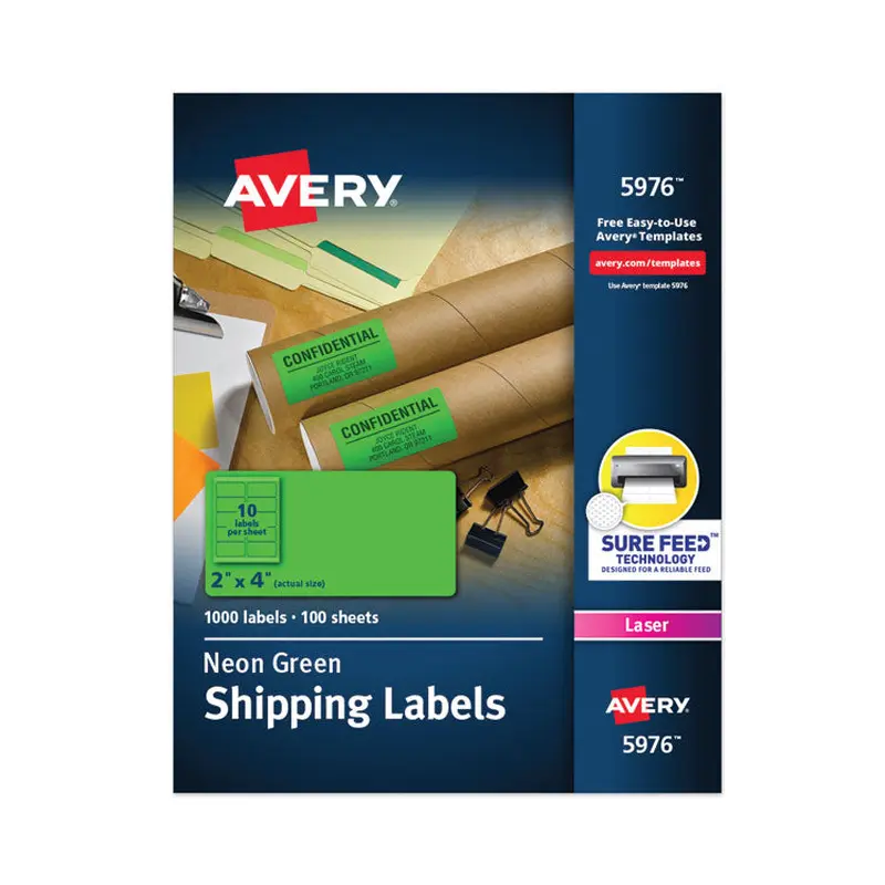 Avery High-Visibility Permanent Laser ID Labels, 2 x 4, Neon Green, 1000/Box (AVE5976) Box of 1000