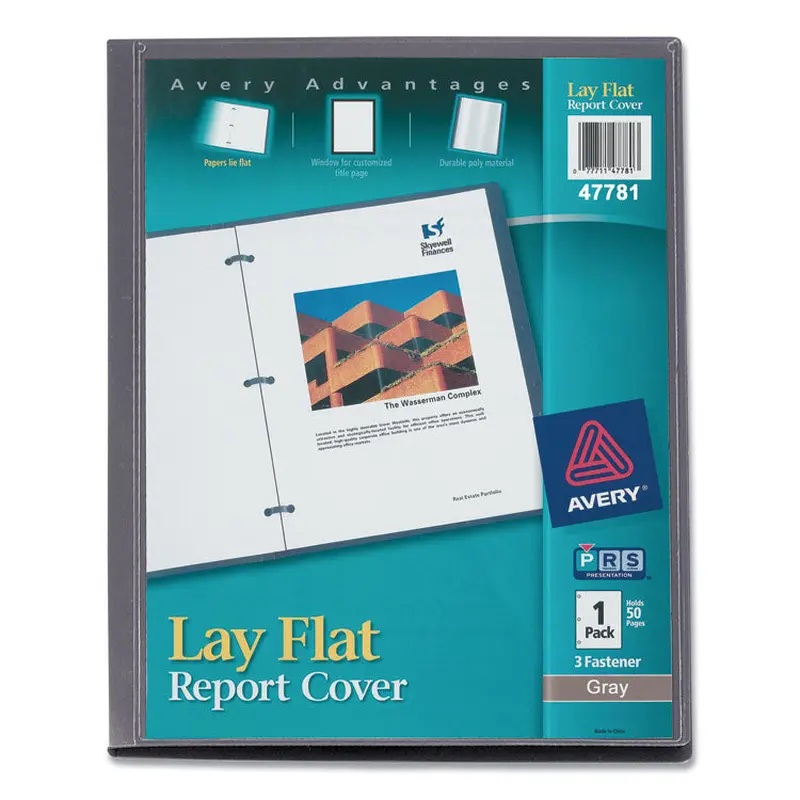 Avery Lay Flat View Report Cover, Flexible Fastener, 0.5" Capacity, 8.5 x 11, Clear/Gray (AVE47781) 1 Pack of 1