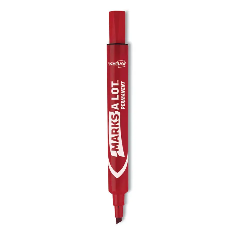 Avery MARKS A LOT Regular Desk-Style Permanent Marker, Broad Chisel Tip, Red, Dozen (7887) (AVE07887) Box of 12