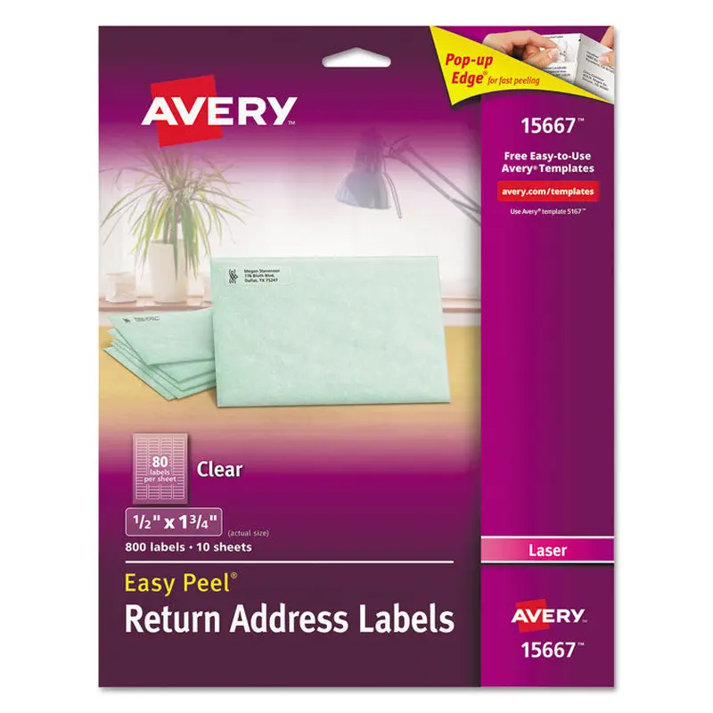 Avery Matte Clear Easy Peel Mailing Labels w/ Sure Feed Technology, Laser Printers, 0.5 x 1.75, Clear, 80/Sheet, 10 Sheets/Pack (AVE15667) Pack of 800