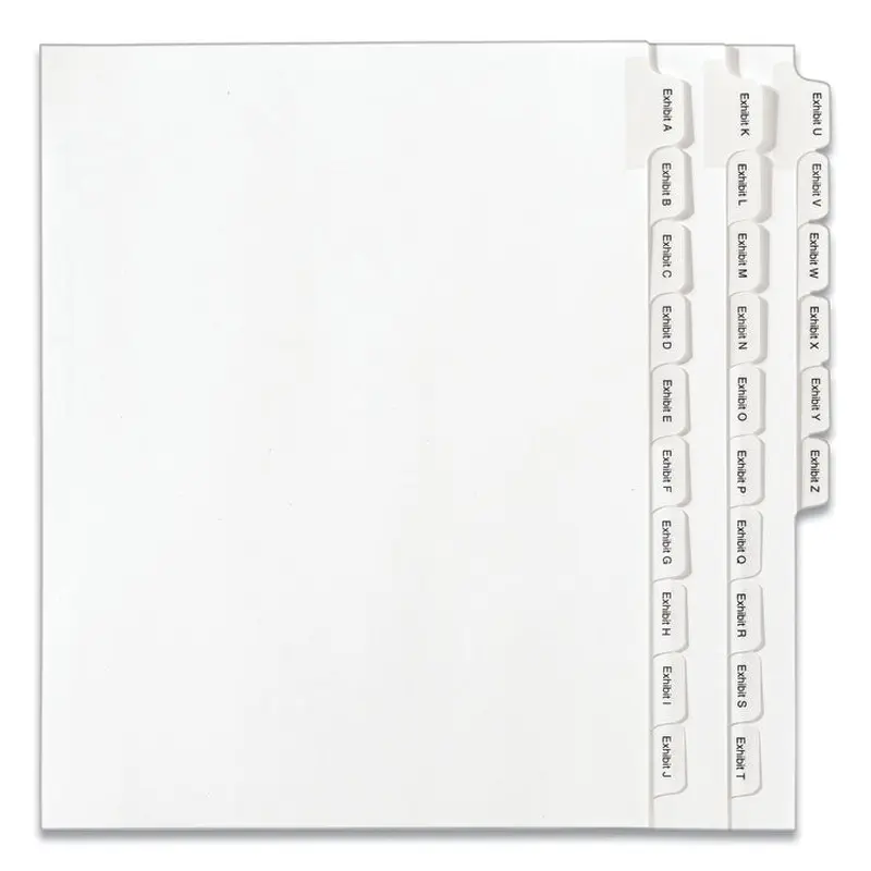 Avery Preprinted Legal Exhibit Side Tab Index Dividers, Allstate Style, 26-Tab, Exhibit A to Exhibit Z, 11 x 8.5, White, 1 Set (AVE82105) Set of 26