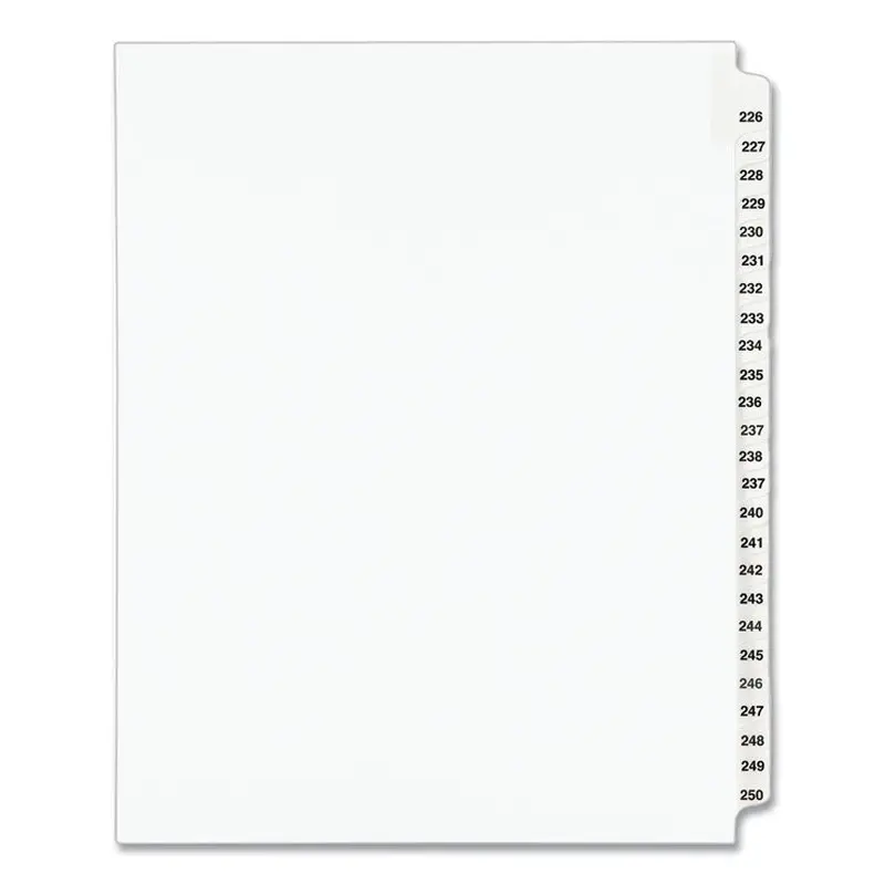Avery Preprinted Legal Exhibit Side Tab Index Dividers, Avery Style, 25-Tab, 226 to 250, 11 x 8.5, White, 1 Set, (1339) (AVE01339) Pack of 25