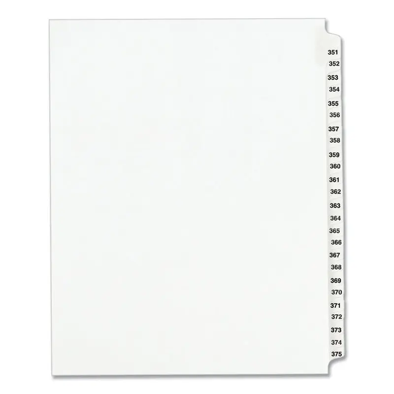 Avery Preprinted Legal Exhibit Side Tab Index Dividers, Avery Style, 25-Tab, 351 to 375, 11 x 8.5, White, 1 Set, (1344) (AVE01344) Set of 25