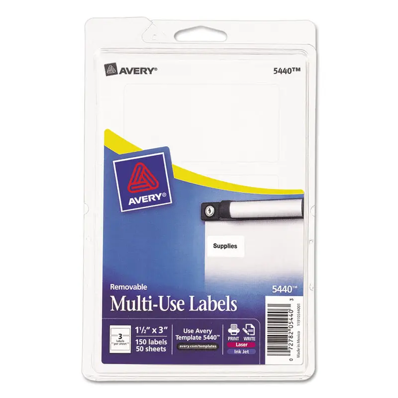 Avery Removable Multi-Use Labels, Inkjet/Laser Printers, 1.5 x 3, White, 3/Sheet, 50 Sheets/Pack, (5440) (AVE05440) Pack of 150