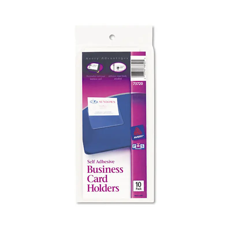 Avery Self-Adhesive Top-Load Business Card Holders, Top Load, 3.5 x 2, Clear, 10/Pack (AVE73720) Pack of 10