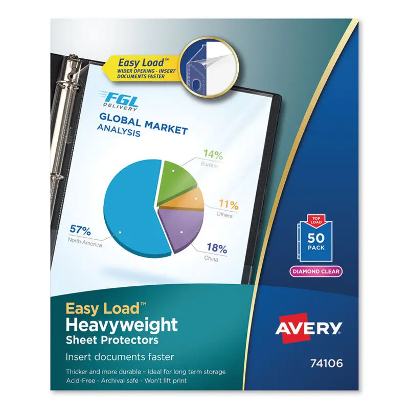 Avery Top-Load Poly Sheet Protectors, Heavy Gauge, Letter, Diamond Clear, 50/Box (AVE74106) 1 Case of 50