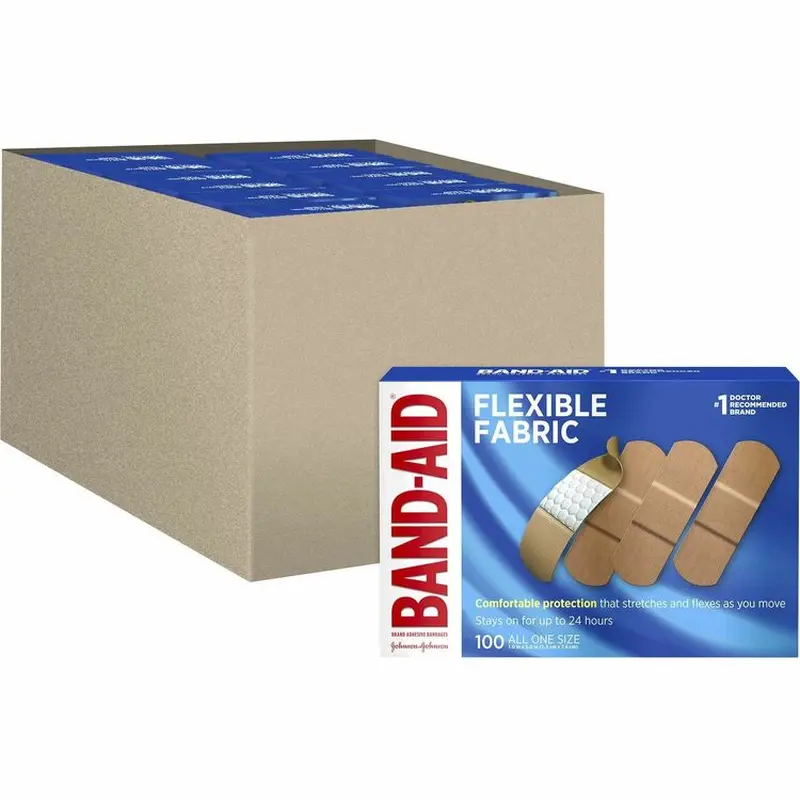 Band-Aid Flexible Fabric Adhesive Bandages, 1", 1200/Carton, 100 Per Box, Beige, Fabric (JOJ4444CT) Case of 12