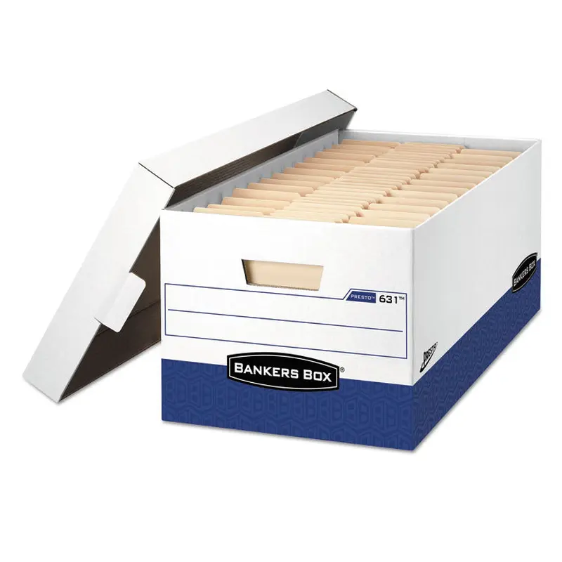 Bankers Box PRESTO Heavy-Duty Storage Boxes, Letter Files, 13" x 25.38" x 10.5", White/Blue, 12/Carton (FEL0063101) Case of 12