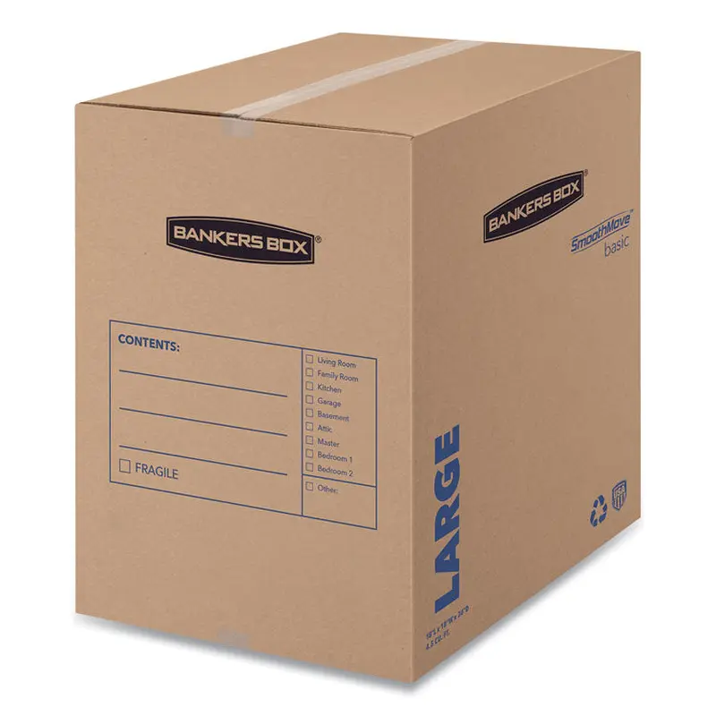 Bankers Box SmoothMove Basic Moving Boxes, Regular Slotted Container (RSC), Large, 18" x 18" x 24", Brown/Blue, 15/Carton (FEL7714001) Case of 15