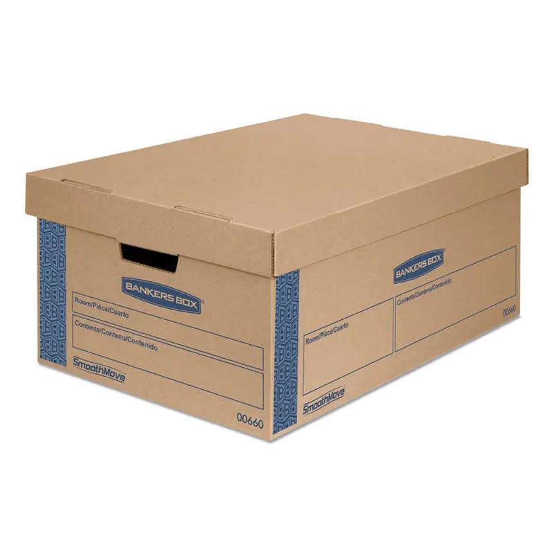 Bankers Box SmoothMove Prime Moving/Storage Boxes, Lift-Off Lid, Half Slotted Container, Large, 15" x 24" x 10", Brown/Blue, 8/Carton (FEL0066001) Case of 8