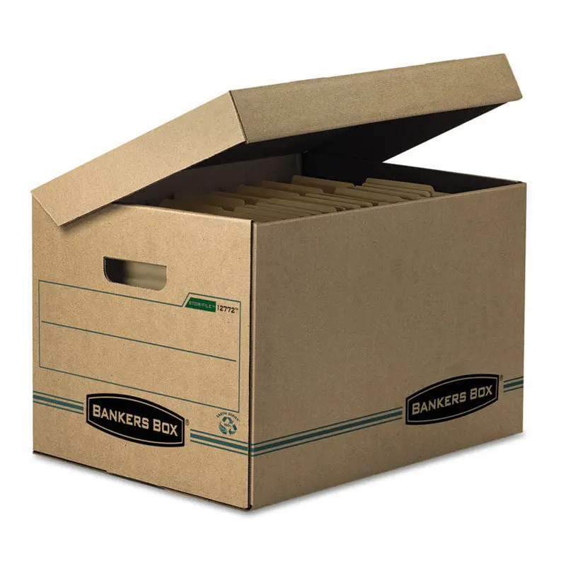 Bankers Box SYSTEMATIC Basic-Duty Attached Lid Storage Boxes, Letter/Legal Files, Kraft/Green, 12/Carton (FEL12772) Carton of 12
