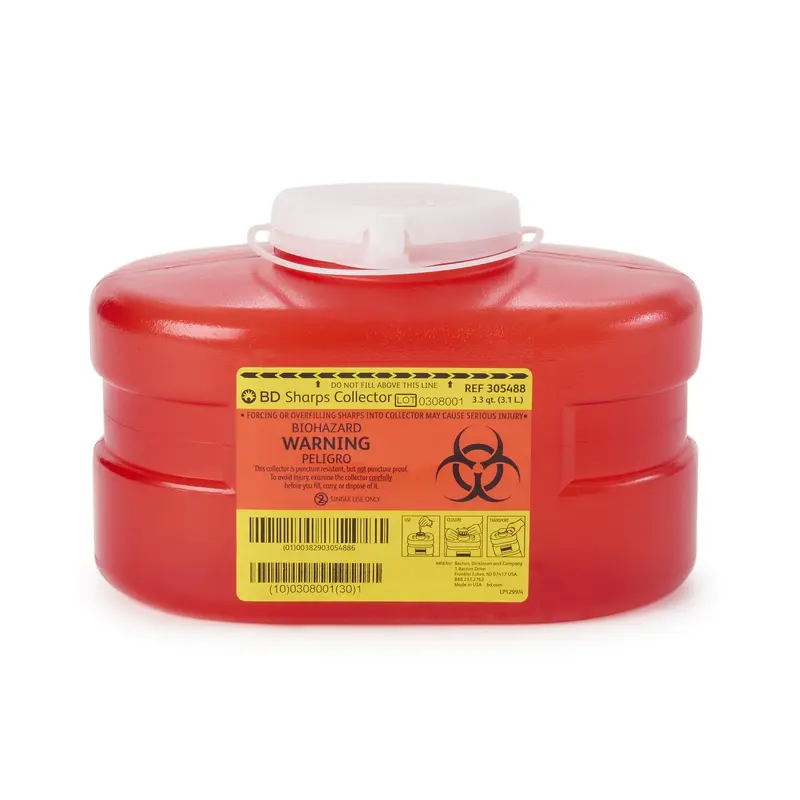 BD Sharps Container Red Base 5-3/10 H X 9-1/10 W X 5 D Inch Vertical Entry 0.825 Gallon (140598_CS) 24/CS