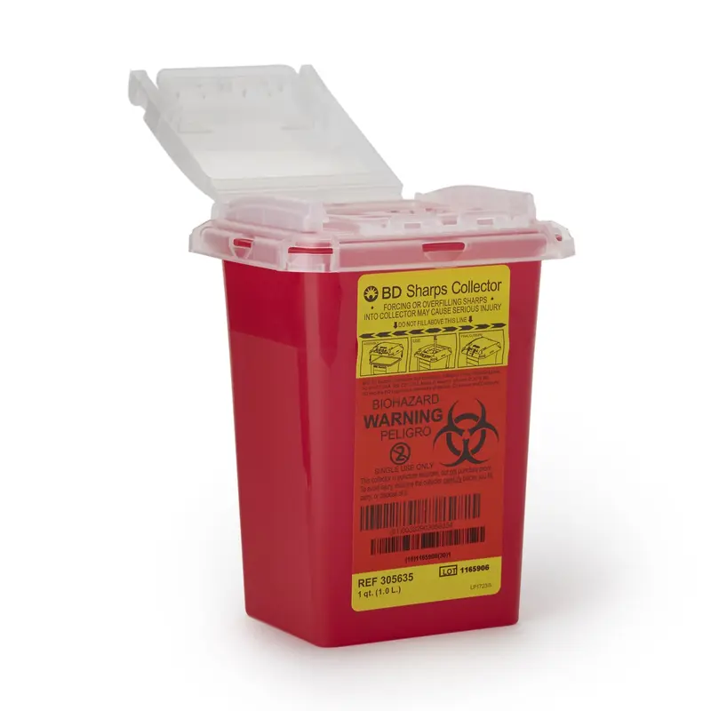 BD Sharps Container Red Base 7 H X 4-9/10 W X 3-9/10 D Inch Vertical Entry 0.25 Gallon (471225_CS) 60/CS