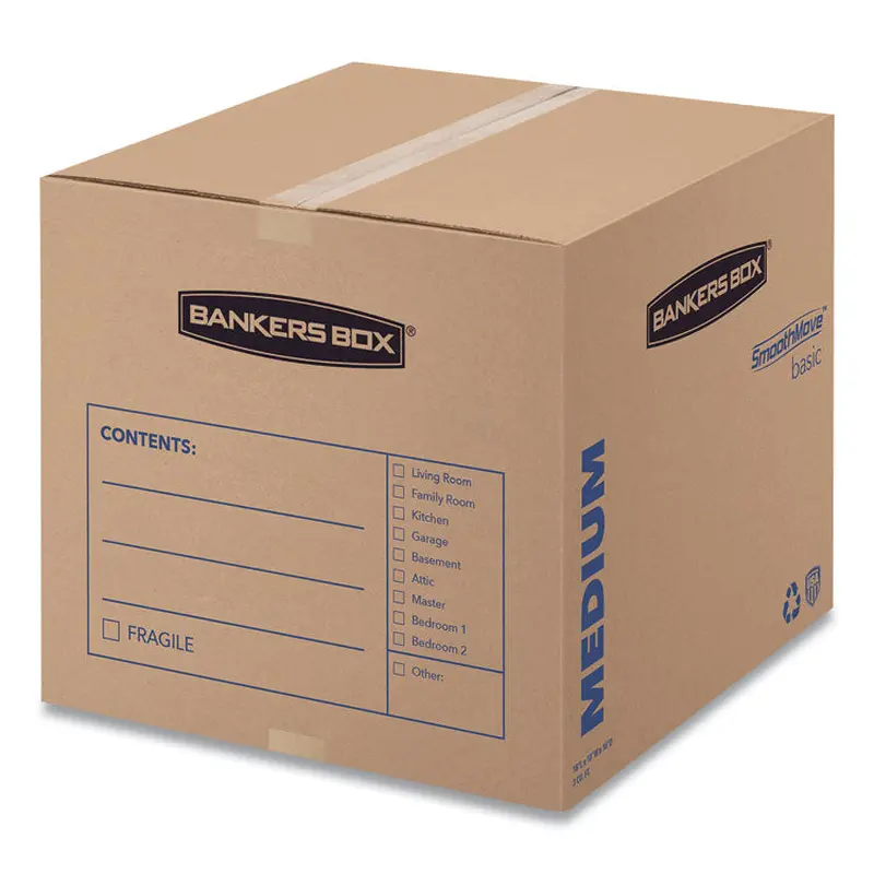 Bankers Box SmoothMove Basic Moving Boxes, Regular Slotted Container (RSC), Medium, 18" x 18" x 16", Brown/Blue, 20/Bundle (FEL7713901) Bundle of 20