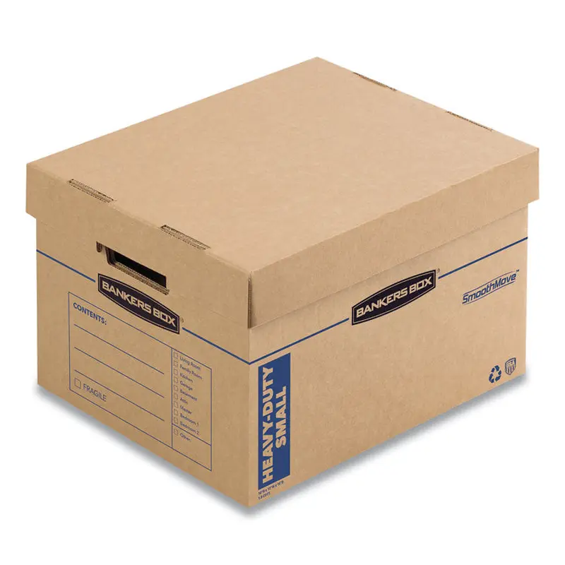Bankers Box SmoothMove Maximum Strength Moving Boxes, Half Slotted Container (HSC), Small, 15" x 15" x 12", Brown/Blue, 8/Pack (FEL7710201) Case of 8