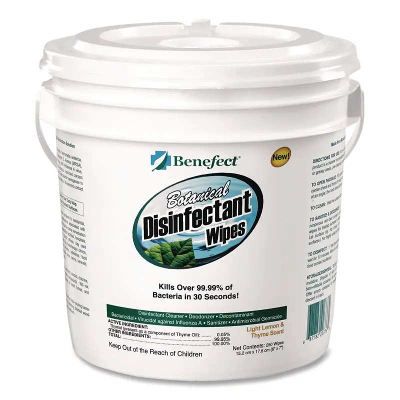 Benefect Benefect Botanical Disinfectant Wipes, 6 x 7, Light Lemon and Thyme, 250/Bucket (BEF20376) Each