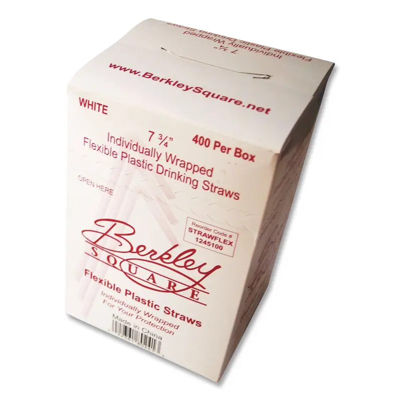 Berkley Square Individually Wrapped Straws, 7.75", Polypropylene, White, 400/Box (BSQ1245100) Box of 100