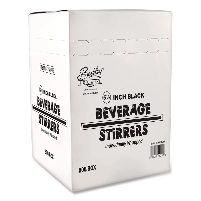 Berkley Square Wrapped Polypropylene Stirrers, 5.5", Black, 500/Box (BEKBEP90209) Box of 500
