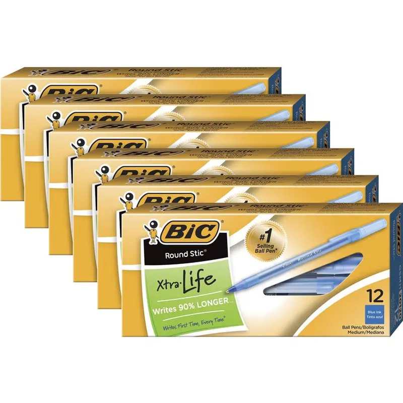 BIC Ballpoint Pens, Stick, Med Point, 72/BD, Frost Barrel/Blue Ink (BICGSM11BEBD) 72 per Bundle