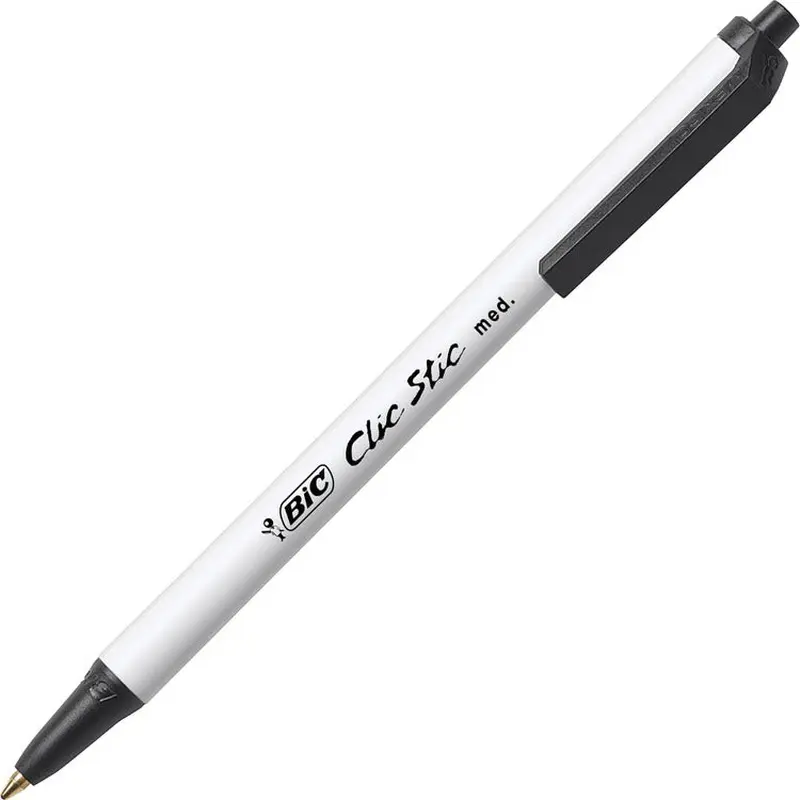 BIC Clic Stic Retractable Ballpoint Pen, Medium 1.2 mm, Black Ink, White Barrel, 60/Pack (BICCSM60BK) Pack of 60