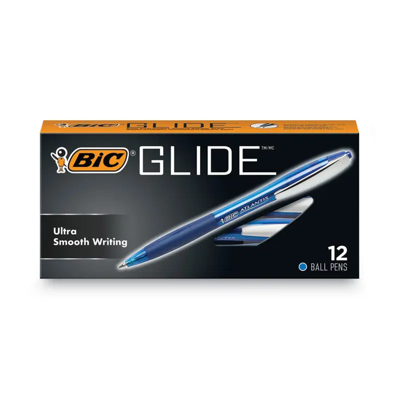 BIC GLIDE Ballpoint Pen, Retractable, Medium 1 mm, Blue Ink, Translucent Blue/Blue Barrel, Dozen (BICVCG11BE) 1 Dozen