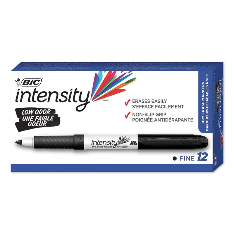 BIC Intensity Low Odor Fine Point Dry Erase Marker, Fine Bullet Tip, Black, Dozen (BICGDE11BK) Box of 12