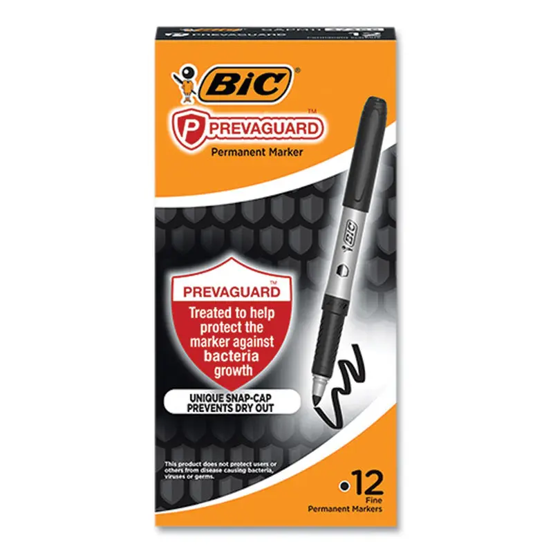 BIC PrevaGuard Permanent Marker, Fine Bullet Tip, Black, 12/Pack (BICGAPM11BLK) Pack of 12
