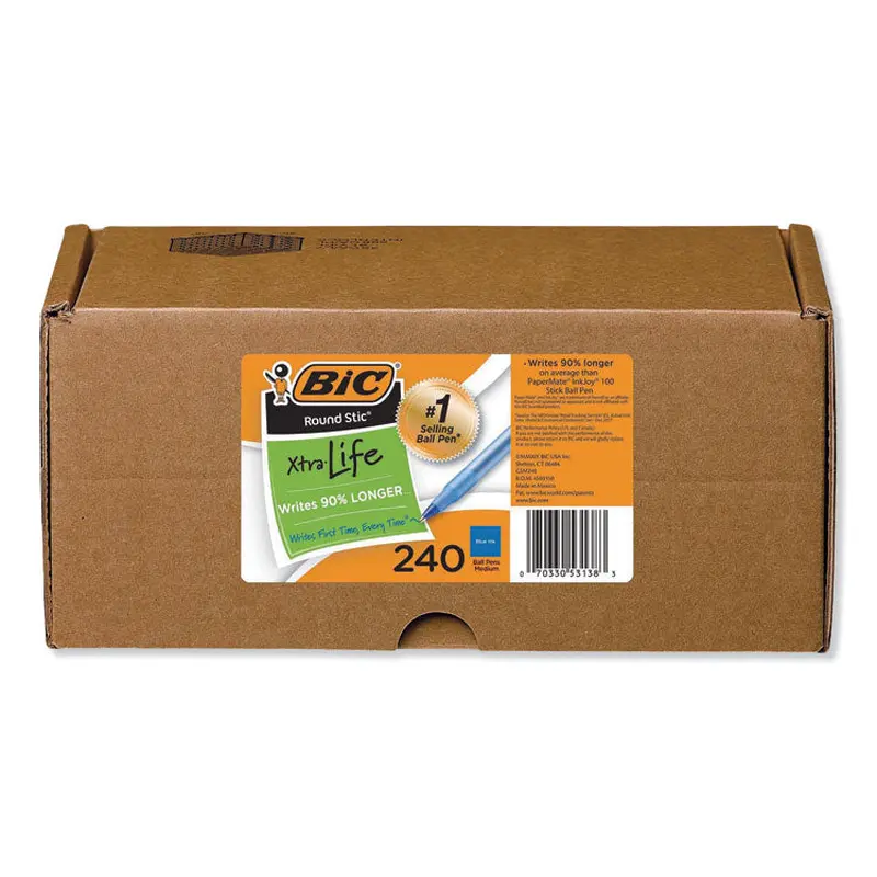 BIC Round Stic Xtra Life Ballpoint Pen Xtra-Value Pack, Stick, Medium 1.2 mm, Blue Ink, Translucent Blue Barrel, 240/Carton (BICGSM240BE) Case of 240