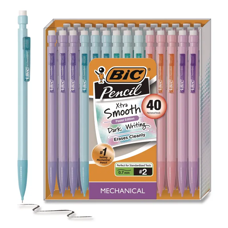 BIC Xtra Smooth Mechanical Pencil, HB #2 Black Lead, Assorted Pastel Color Barrels, 40/Pack (BICMP40TXBLK) Pack of 40