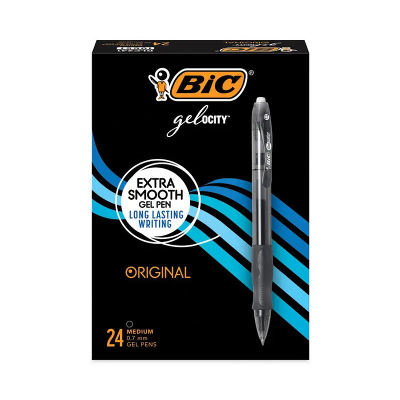 BIC Gel-ocity Gel Pen Value Pack, Retractable, Medium 0.7 mm, Black Ink, Clear/Black Barrel, 24/Pack (BICRLC241BK) Pack of 24