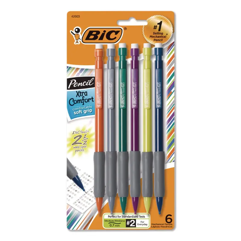BIC Mechanical Pencil, 0.7mm, Rubber Grip, Nonrefill, 6/PK, AST (BICMPGP61) Pack of 6