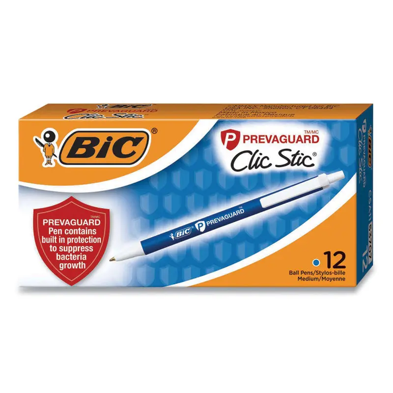 BIC PrevaGuard Retractable Ballpoint Pen, Medium 1 mm, Blue Ink/Barrel, Dozen (BICCSA11BE) 1 Dozen