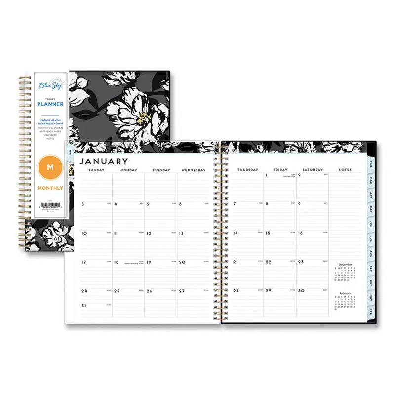 Blue Sky Baccara Dark Monthly Planner, Floral Artwork, 10 x 8, Gray/Black/Gold Cover, 12-Month (Jan to Dec): 2026 (BLS110216) Each