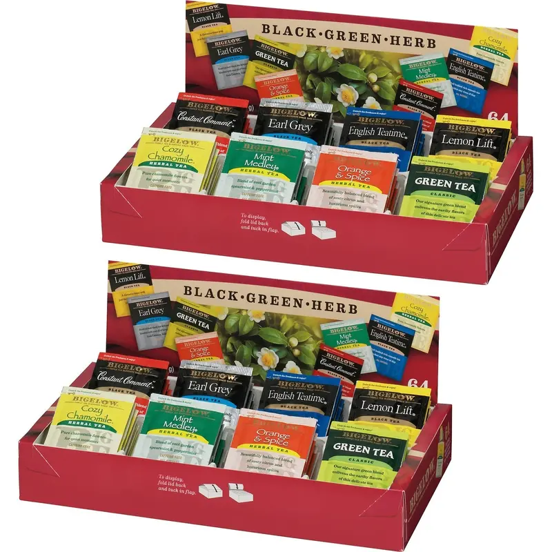 Bigelow® Tea Tray Packs, 8 Assorted Teas, 128/BX (BTC10568BD) Pack of 2