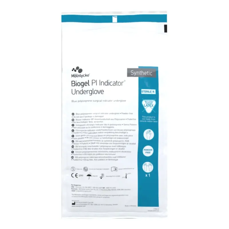 Biogel PI Indicator Underglove Surgical Underglove Size 8.5 Sterile Polyisoprene Standard Cuff Length Smooth Blue Chemo Tested (689036_BX) 50/BX