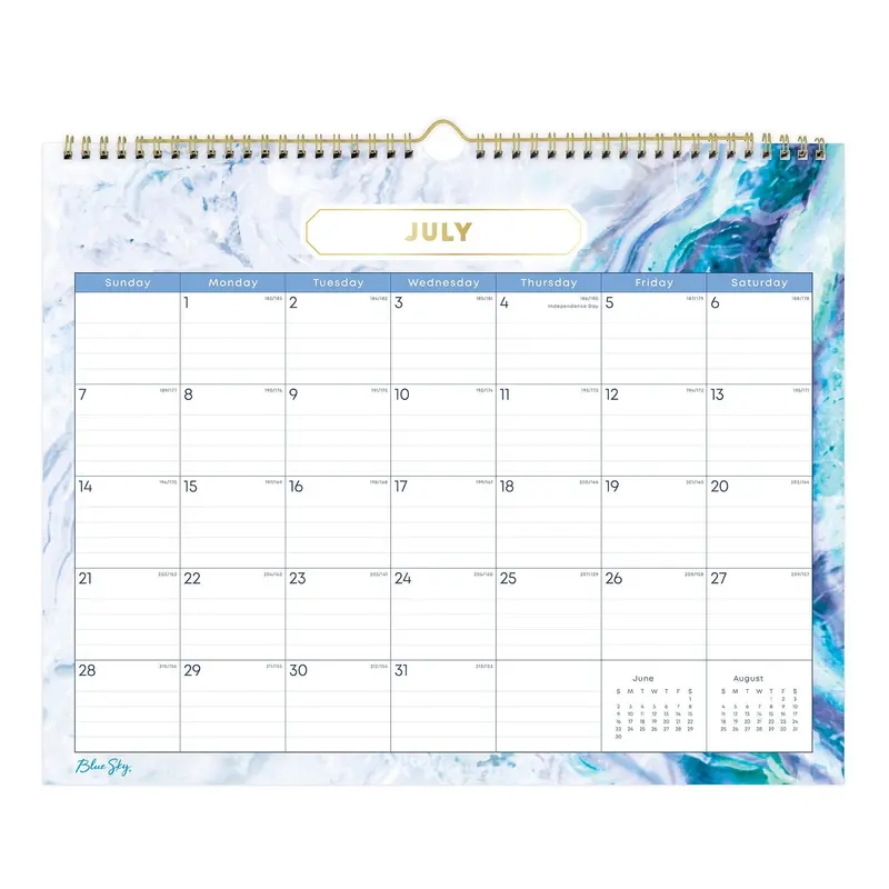 Blue Sky Gemma Academic Wall Calendar, Geode Artwork, 15" x 12", White/Blue Sheets, 12-Month (July to June): 2025 to 2026 (BLS147010) Each
