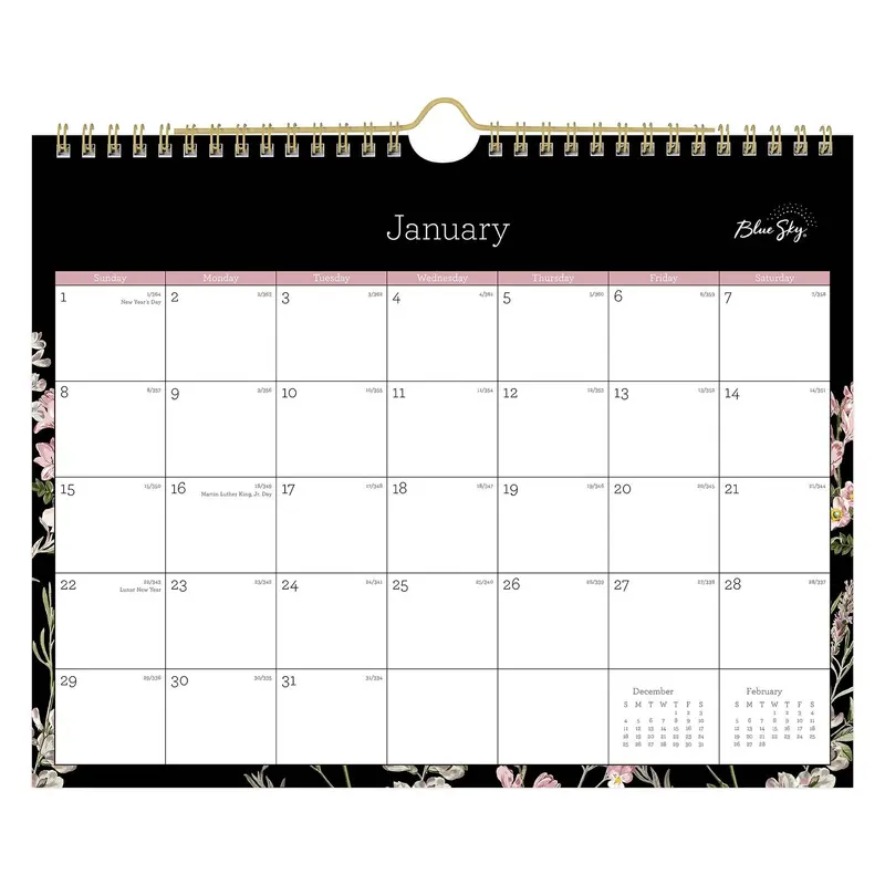 Blue Sky Neveah Monthly Wall Calendar, Floral Artwork, 11" x 8.75", White/Black/Pink Sheets, 12-Month (Jan to Dec): 2026 (BLS139941) Each