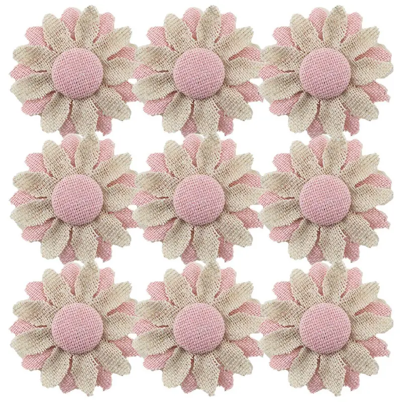 CANVA BURLAP ADHESIVE FLOWER 1.5" PINK NATURAL 9PC